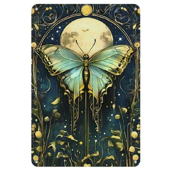 1pc, Vintage Luna Moth Metal Wall Art, 8''x12''/ 20cm x 30cm, 2D Flat Iron Sign, Retro Style Garden, Club, Outdoor, Garage Decor
