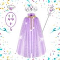 thumbnail image 2 of XUELUO Toddler Girls Outfit Sets Party With Star Wand Glitter Headband Jewelry Cape Birthday Dress Up Cloak Outwear,Purple,3-9 Years, 2 of 4