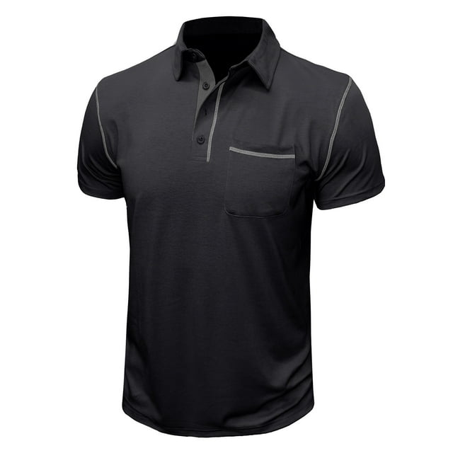 Dvkptbk Hommes Manches Courtes Uni Décontracté Mode Col Rabattu Chandail Boutons T-Shirt Blouse en Liquidation