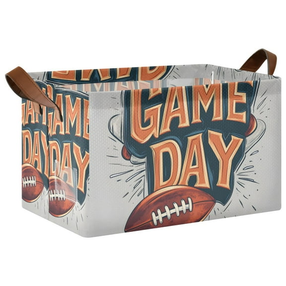 Yayeee Foldable Storage Basket for Shelves with Handles Waterproof Cloth Bins, Game Day