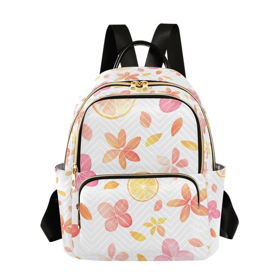 FORMRS Mini Backpack Purse for Women Travel Daypack Casual Shoulder Bag, White Floral Orange