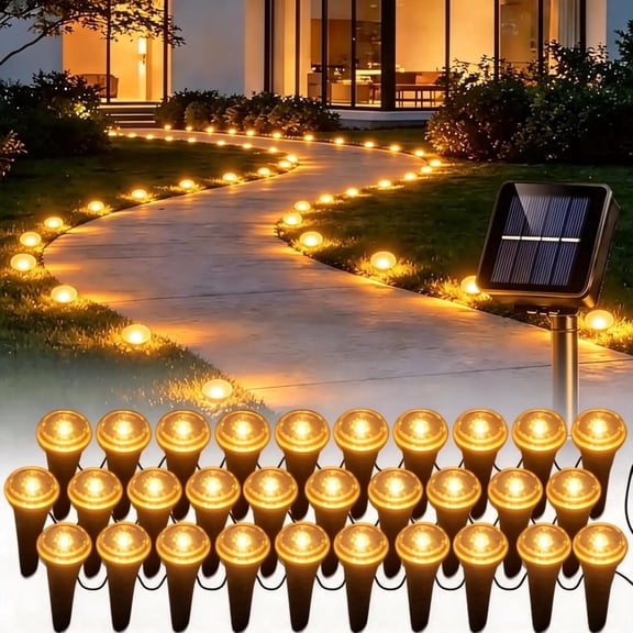30 Pack Solar Ground Lights Outdoor Waterproof, 33FT Warm White Solar Pathway Lights with 8 Lighting Modes, Auto On/Off Solar Disk Lights for Patio, Walkway, Lawn, Yard, Garden, Driveway