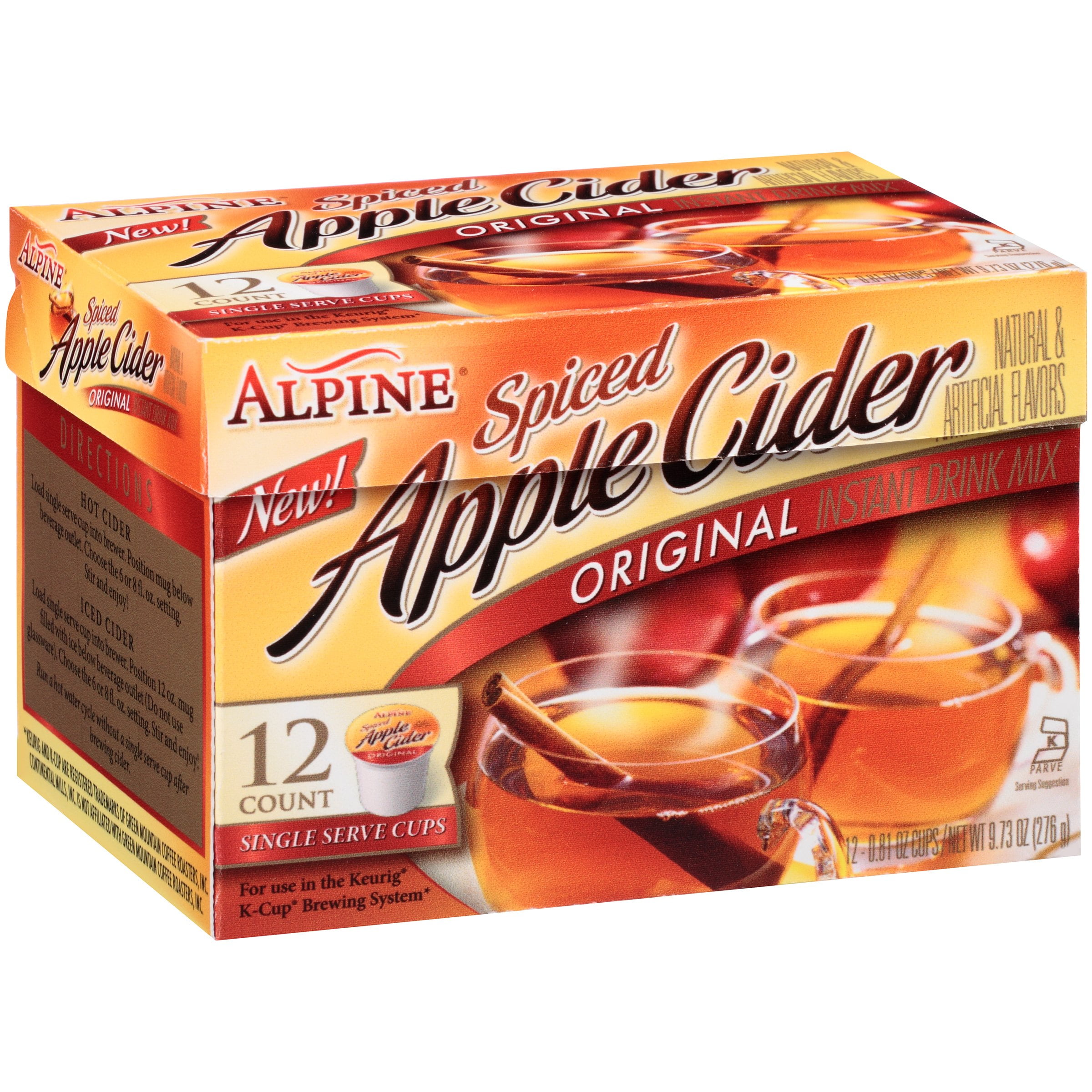 Alpine Original Spiced Apple Cider Instant Drink Mix 12-0.81 oz. Single-Serve Cups by Continental Mills