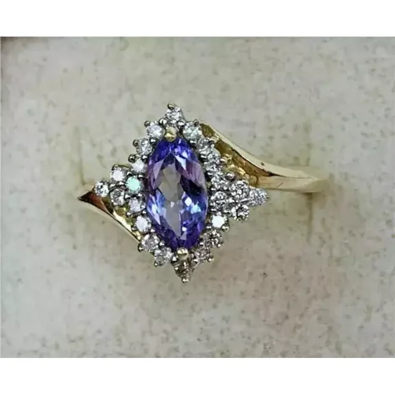2Ct Marquise Lab Created Tanzanite Diamond Engagement Ring 14K Yellow Gold Over