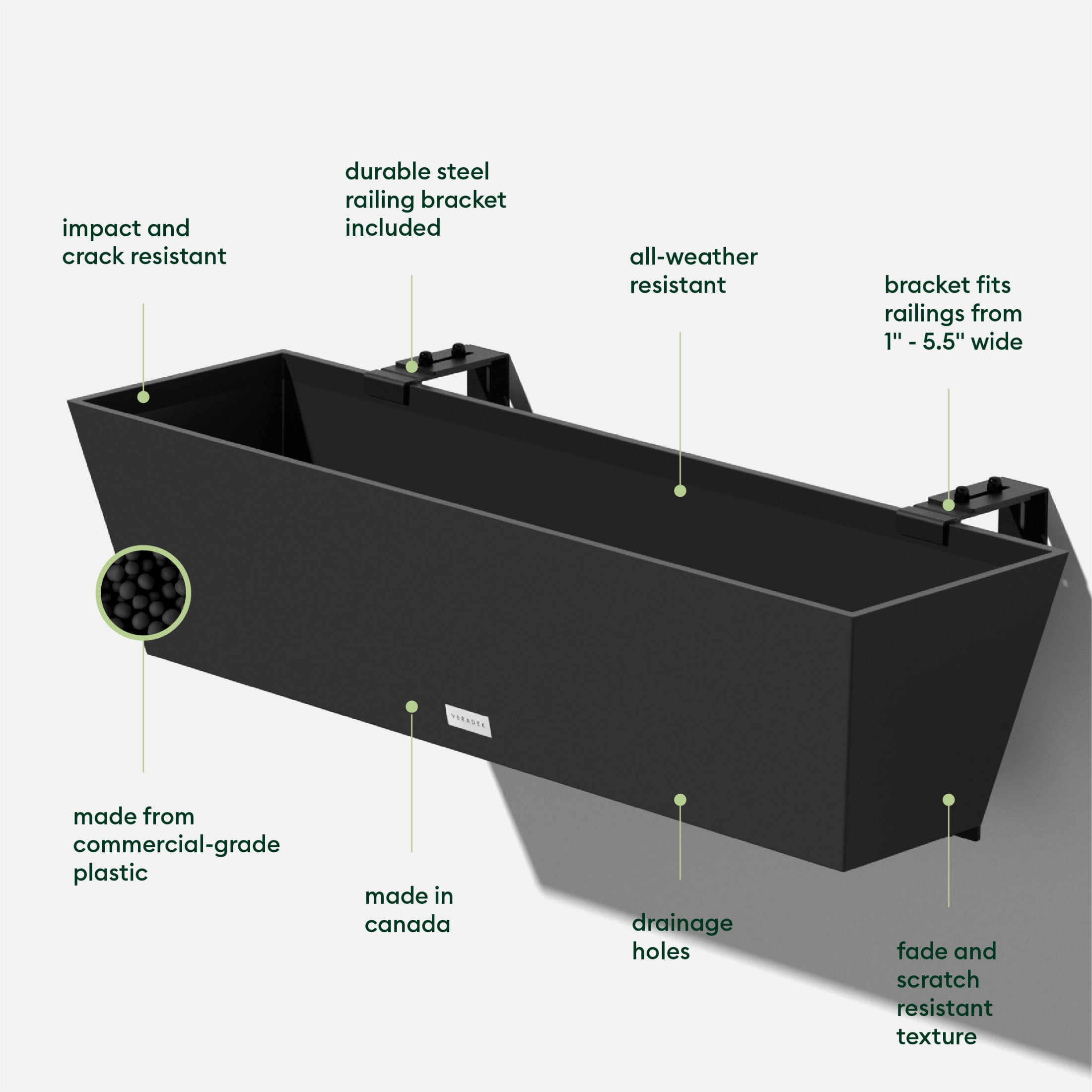 Veradek Pure Series Railing 36" Plastic Planter - Black