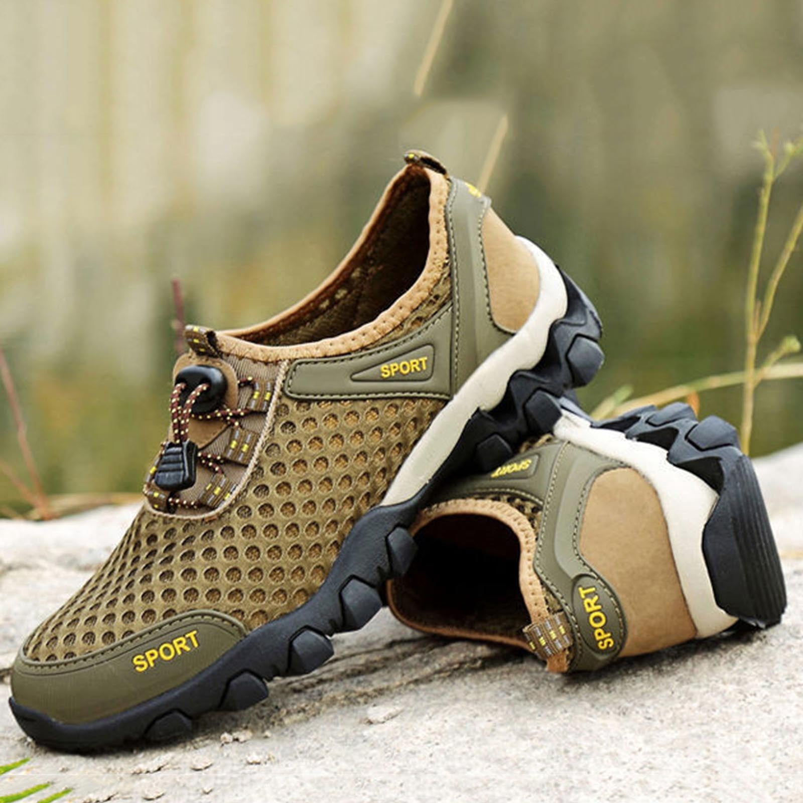 Mens Quick Dry Breathable Water Shoes Non-slip Lightweight Mesh Aqua Sneakers for Hiking Kayaking Fishing Beach Green,Size 9