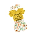 thumbnail image 2 of Yunliwuli Baby Girls 3Pcs Summer Outfit Short Sleeve Romper + Floral Shorts + Headband Set Newborn Clothes, 2 of 10