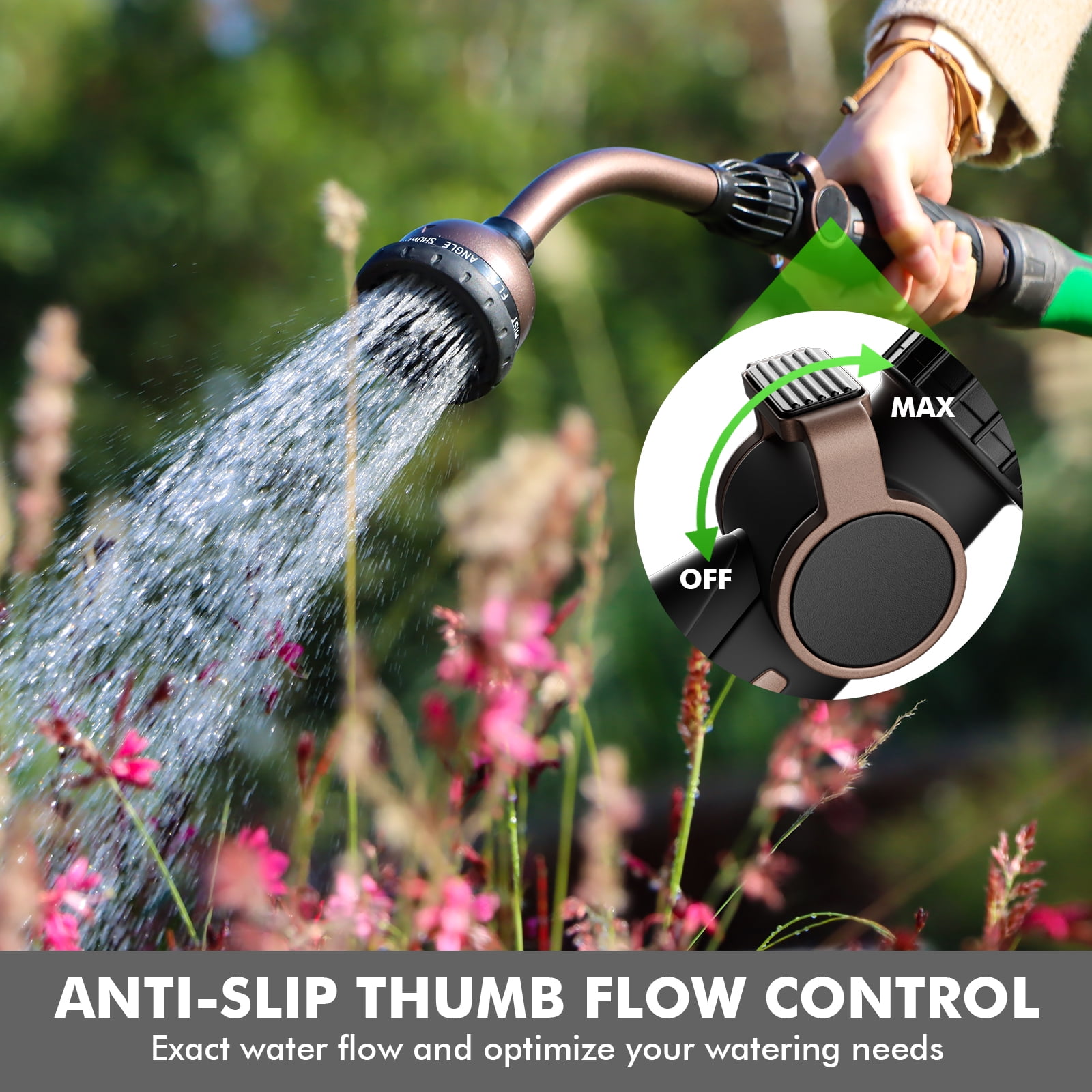 Restmo Metal Watering Wand with 10 Spray Patterns, 15-Inch Hose Nozzle Sprayer with Thumb Flow Control