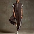 thumbnail image 3 of Jumpsuits for Women Workwear Romper Stripe Zipper Casual Stand Collar Short Sleeve Wide Leg Jumpsuit Loose Elastic Cuffed Jogger One Piece Jumpsuit, 3 of 6