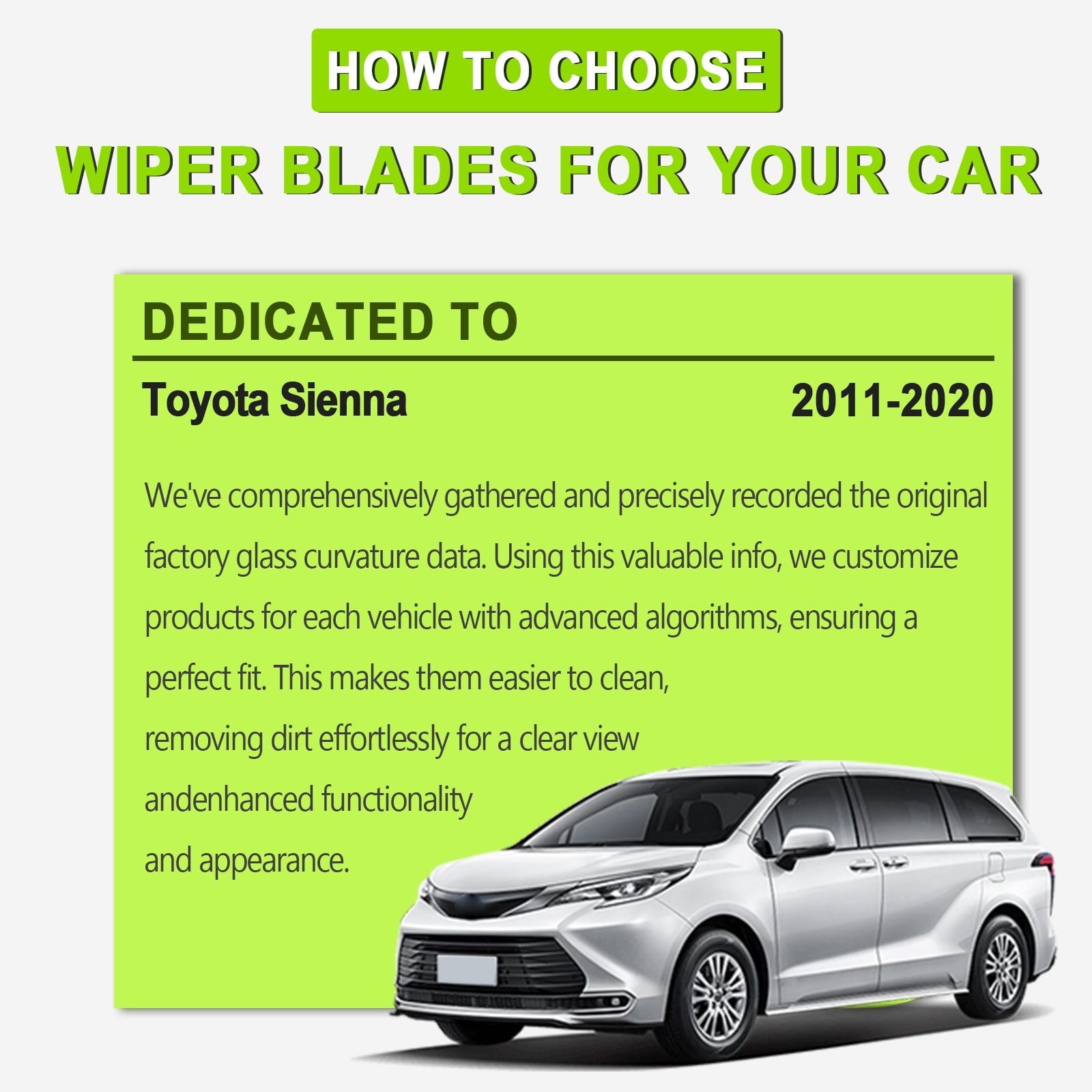 FARRLADI Silicone Windshield Wipers Replacement for Toyota Sienna 2011-2020,Original Equipment Automotive Replacement Wiper Blades - 28"+20"+16"(3 Pack)