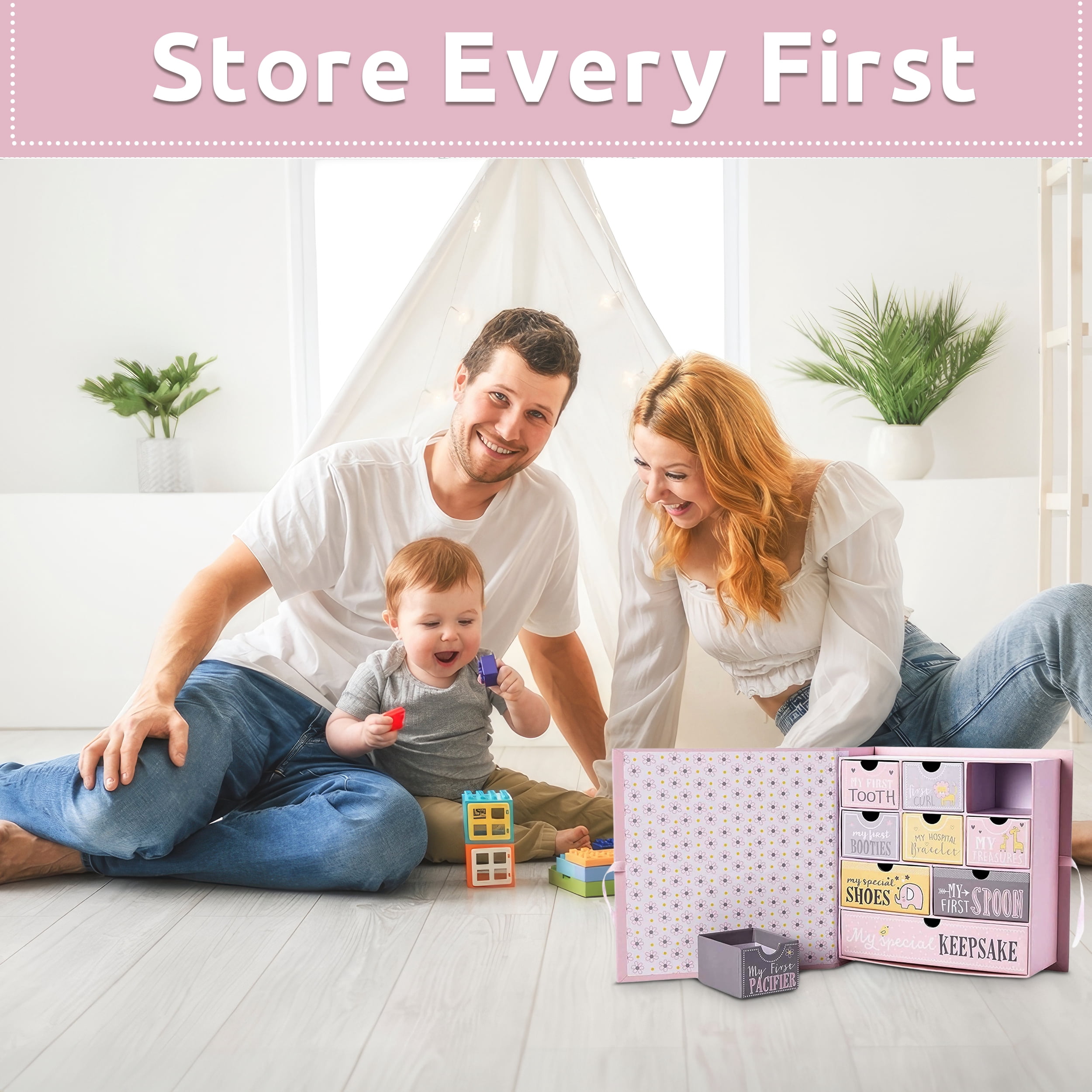 Votum Baby Milestone Keepsake Storage Box for Newborn Boys and Girls - Pink Fairytale
