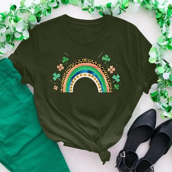 VgaVtl Cotton Womens Plus Size Tee Shirts Short Sleeve St. Patrick's Day Womens Tops Loose Comfy Bow Print Holiday Tops,Green L