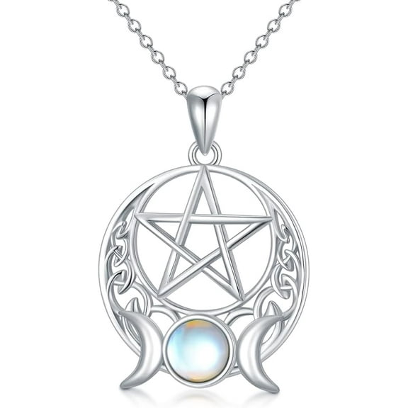 925 Sterling Silver Pagan Wiccan Necklace Pentagram/Pentacle/Triple Moon/Hamsa/Sun Moon Pendant Necklace Nordic Viking Jewelry Gifts for Women Men