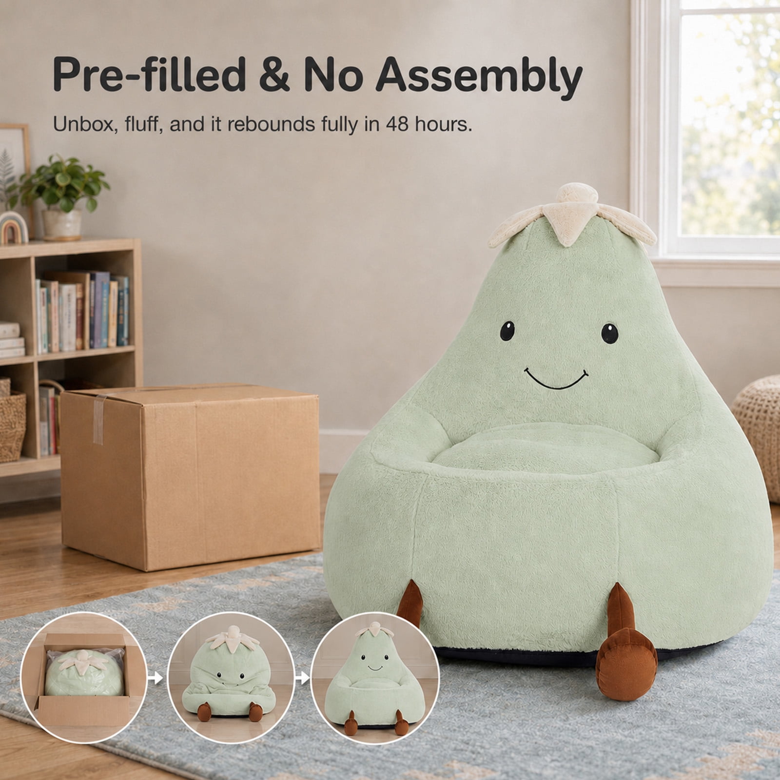 Alvantor Kids Bean Bag Chair, Stuffed Toddler Couch with Artificial Rabbit Fur Cover for Teens & Kids, Comfy Lazy Sofa Chair for Reader, Living Room, Bedroom
