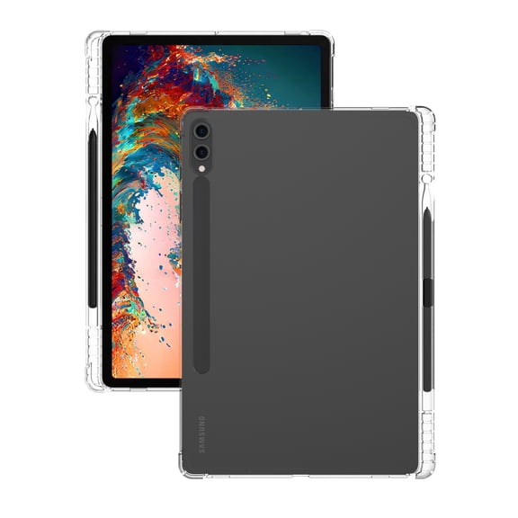 SaniMore for Samsung Galaxy Tab S9/Tab S9 FE(Model SM-X710/X716B) Case, Flexible TPU Crystal Clear Cover Built-in Pencil Holder Shockproof Protective Shell, Clear