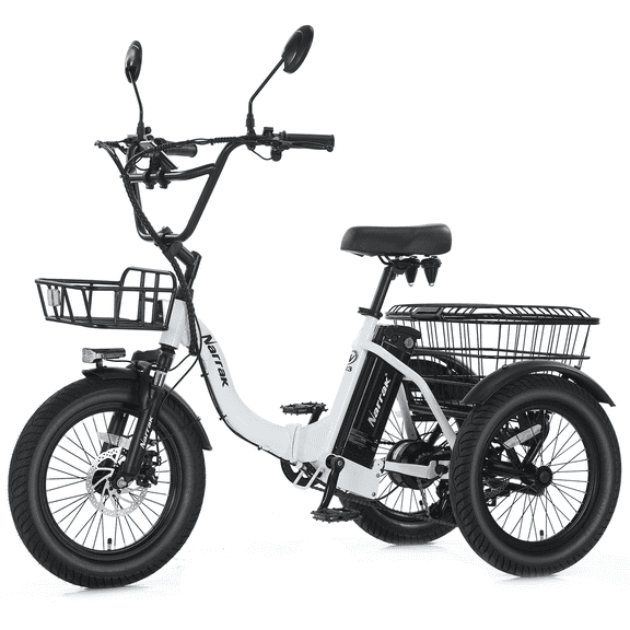Electric Tricycle for Adults, Fat Tire Folding Trike, Peak 700W Step-Thru Etrike with Removable Battery and Large Basket