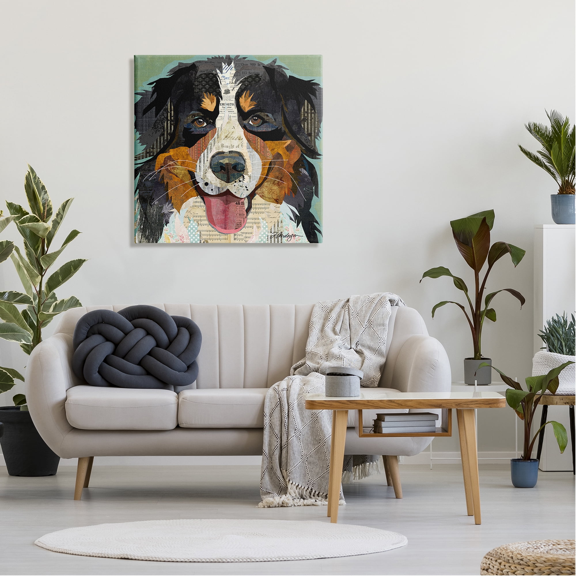 Stupell Industries Bernese Mountain Dog Portrait Layered Ephemera Collage Graphic Art Gallery Wrapped Canvas Print Wall Art, Design by Traci Anderson