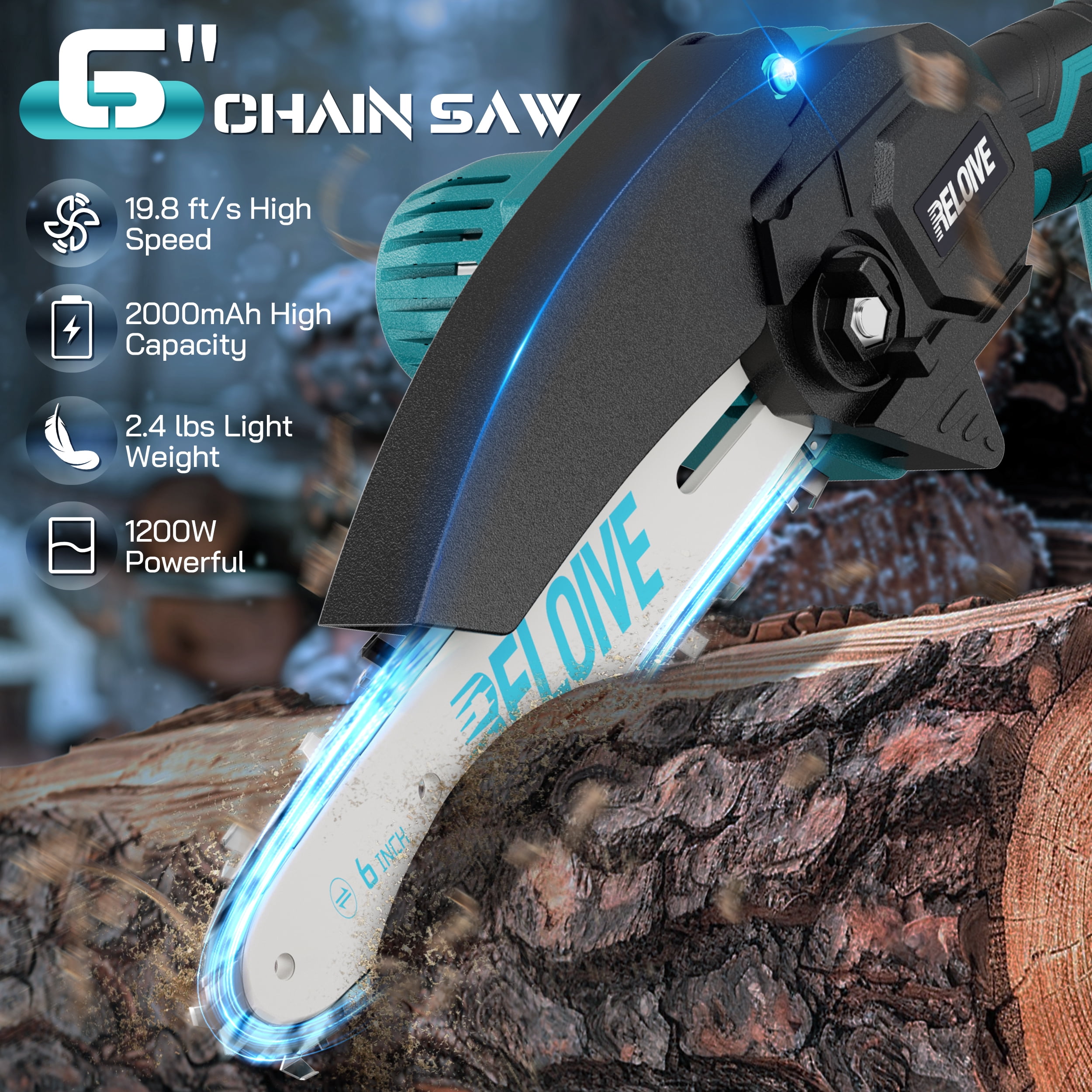 RELOIVE 6 in Mini Chainsaw with 2PCS 2.0 Ah Batteries 3 Chains,Cordless Small Handheld Chain Saw for Wood Cutting Tree Trimming