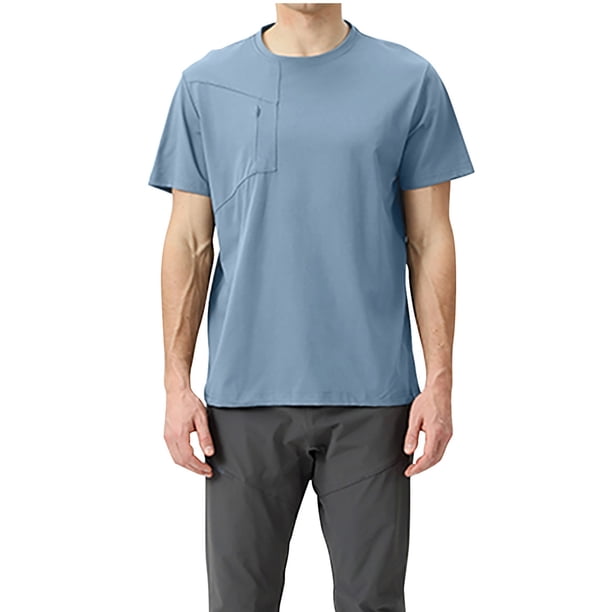 Tops para hombre, blusas y camisas de cuello redondo y manga corta para hombre, camiseta informal de solapa de color liso a la moda para hombre, blusa de cuello redondo y manga corta para hombre.