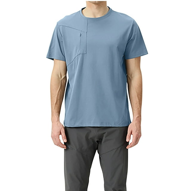 Tops para hombre, blusas y camisas de cuello redondo y manga corta para hombre, camiseta informal de solapa de color liso a la moda para hombre, blusa de cuello redondo y manga corta para hombre.