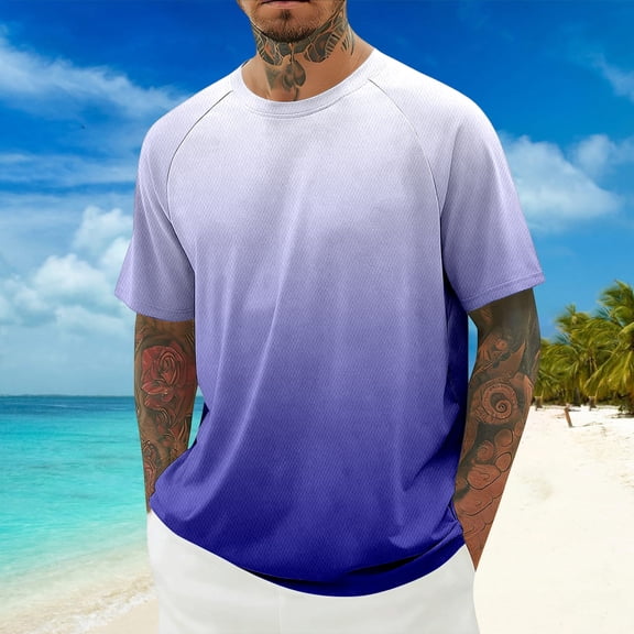 Gyexs Mens Short Sleeve T Shirts Soft Breathable Swim Shirt Casual Summer Beach Gradient Graphic Tee Tops Sportswear #11 Purple, Size S