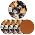 thumbnail image 2 of Cat Set of 6 Microfiber Leather Round Coasters, 11x11 cm/4.3x4.3 in, Cute and Durable Drink Mats for Home and Office, 2 of 6