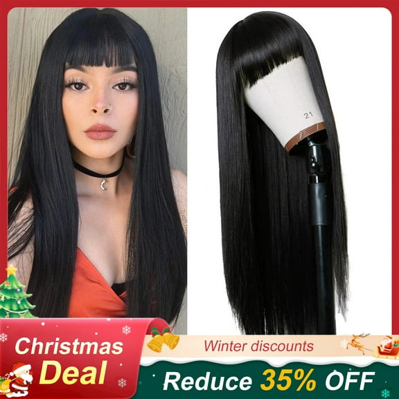 SUCS Long Straight Hair wig Natural Black Remy Heat-Resistant Fiber Hair