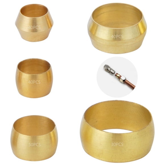 200PCS Brass Compression Fittings, Ferrule Sleeves with 5 Sizes OD, Compression Fitting Kit for Tubes Connection, Durable Material