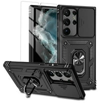 Dteck for Samsung Galaxy S24 Ultra Case with Screen Protector, Sliding Camera Protection Rotated Ring Kickstand Military Grade Shockproof Protective Cover for Samsung Galaxy S24 Ultra 5G,Black