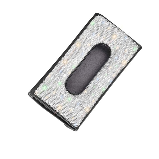 Bling Bling Sun Visor Servilleta Soporte Simple Instalación con dos clips Conveniente Conjunto Con Rhinestones Auto Accesorios Interior Rhinestone Blanco AweSitey VI014326-01