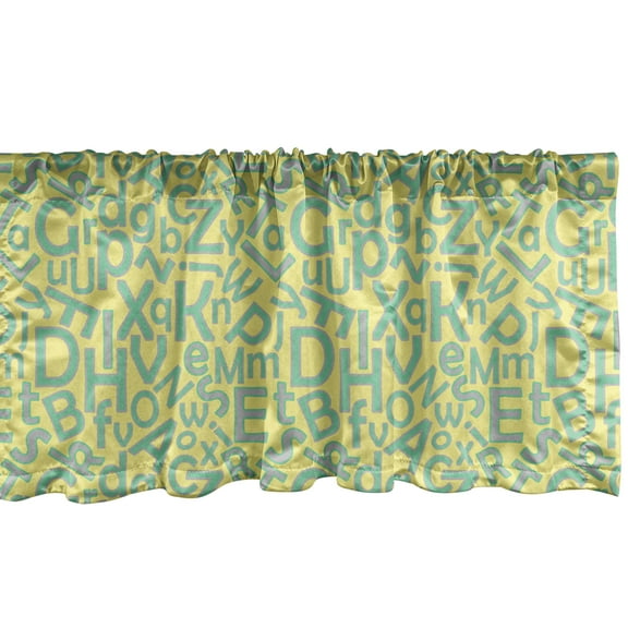 Ambesonne Alphabet Window Valance, Vibrant Illustration of Calligraphy Learning ABC's, Curtain Valance for Kitchen Bedroom Decor with Rod Pocket, 54" X 12", Yellow Shamrock Green