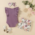 thumbnail image 6 of Dooleck Ribbed Baby Girl Clothes Ruffled Bodysuit Floral Shorts Pants Infant Outfit, 6 of 8