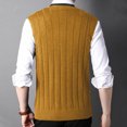 thumbnail image 6 of ZCFZJW Men's Sleeveless Sweater Vest Lightweight Casual Fall Winter Solid Color Striped Knitted V-Neck Cotton Vest Pullover Jumper Tops Yellow L, 6 of 7