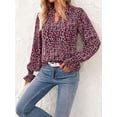 thumbnail image 6 of FreshPretty Womens V Neck Floral Long Sleeve Tops Summer Casual Loose Puff Sleeve Chiffon Boho Work Blouse Dressy T Shirts, 6 of 7