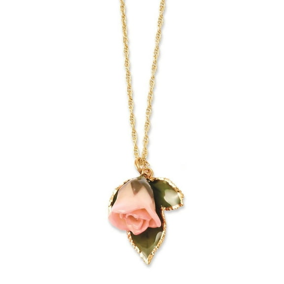 Auriga Fine Jewelry Lacquer Dipped Cream and Pink Real Rose on 24K Gold-trim Necklace for Women 20"