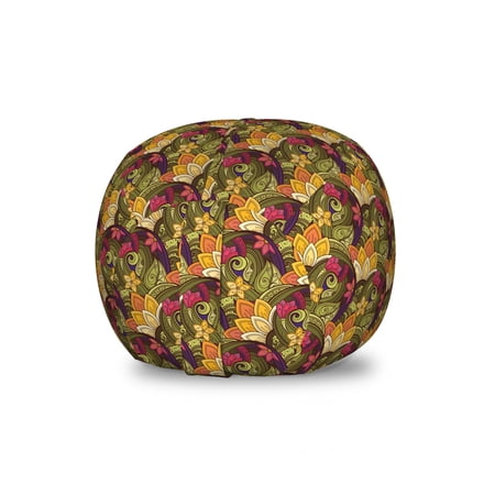 Ethnic Storage Toy Bag Chair  Bohemian Style Colorful Bouquet Herb Summer Inspired Oriental Art  Stuffed Animal Organizer Washable Bag  Small Size  Olive Green Purple Pink  by Ambesonne