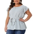 thumbnail image 2 of DARING DIVA Women's Plus Floral Tie Waist Flare Sleeve Top 4X Blue, 2 of 6