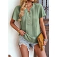 thumbnail image 4 of Women's Green XL Pure Color Flutter Sleeve V-Neck Top with Button Trim and Pleats for Summer Casual Wear, 4 of 8