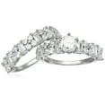thumbnail image 3 of Decadence Sterling Silver 5.25mm Round Cut Cubic Zirconia Wedding Set With Baguettes, 3 of 4
