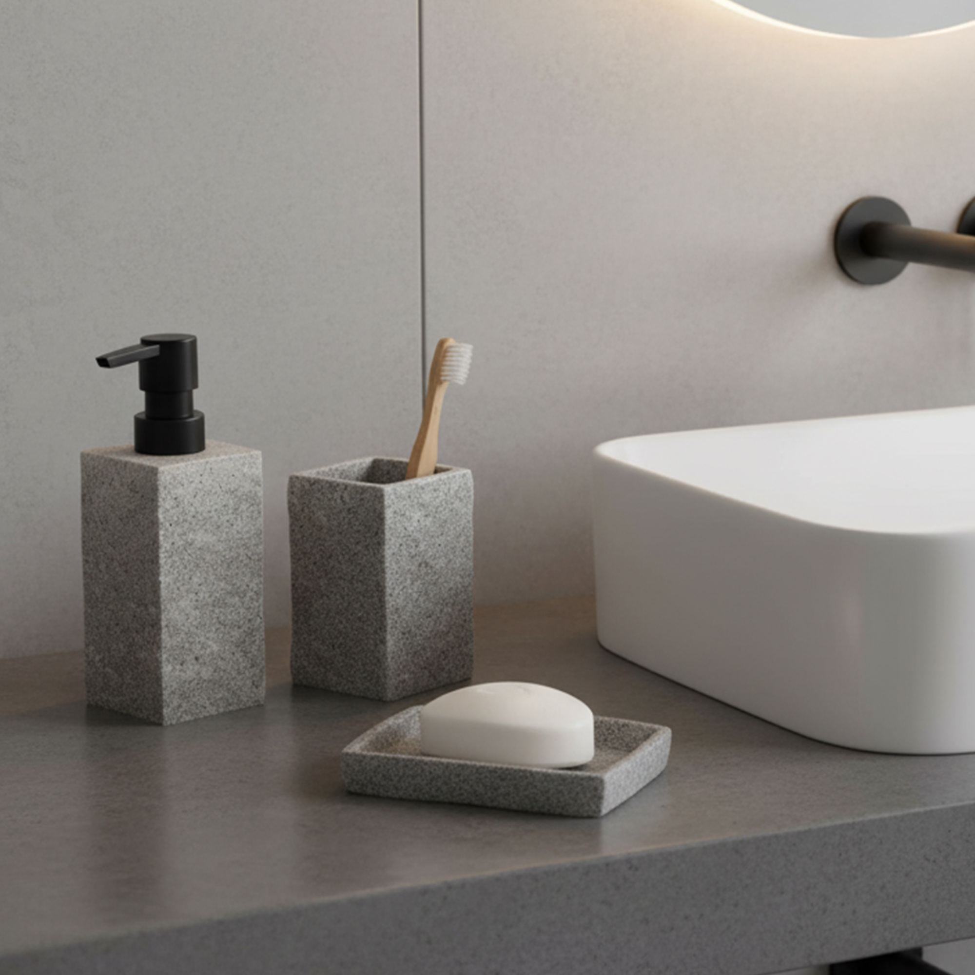 Bath Square Resin Hand Soap & Lotion Dispenser Stone Effect 9 FL OZ Gray