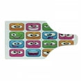 thumbnail image 1 of Funny Cutting Board, Digital Square Cartoon Style Smiling Face Expression Monster Comic Avatar, Decorative Tempered Glass Cutting and Serving Board, Wine Bottle Shape, Multicolor, by Ambesonne, 1 of 1