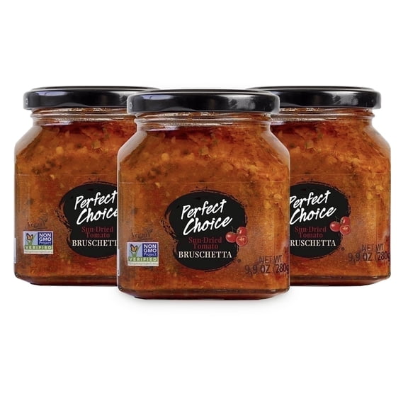 Perfect Choice Sun-Dried Tomato Bruschetta Spread, Italian Gourmet Appetizer & Sandwich Topping, Ready to Serve, Pack of 3 (9.9 oz Each)