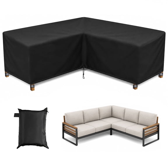 COSYUMI Patio V-Shaped Sectional Sofa Cover, Waterproof Outdoor Sectional Cover, 420D Heavy Duty Garden Furniture Sofa Cover with 4 Windproof Buckles for Outdoor Indoor Sofa