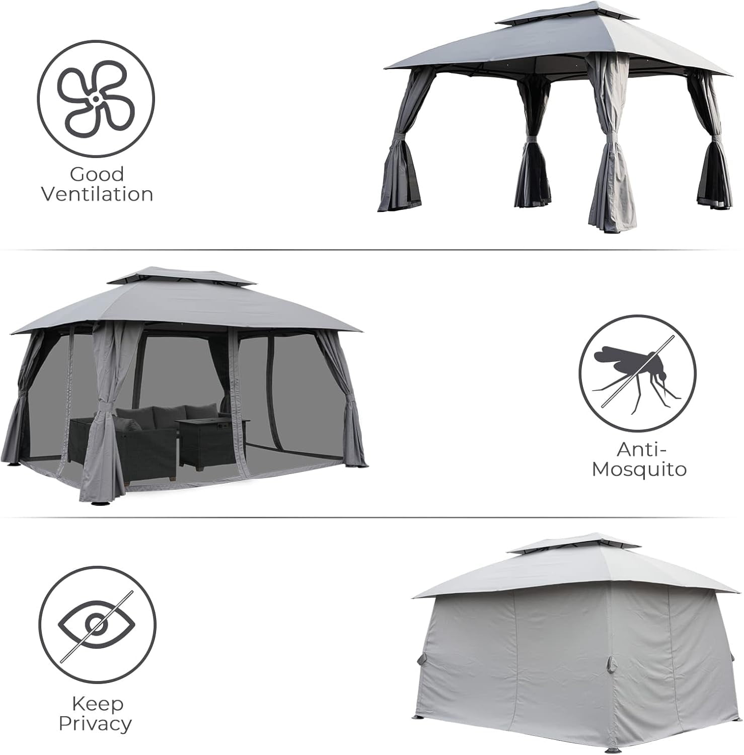 Simenmax 10’ x 13’ Steel Patio Gazebo, with Mesh Netting and Double Vented Roof