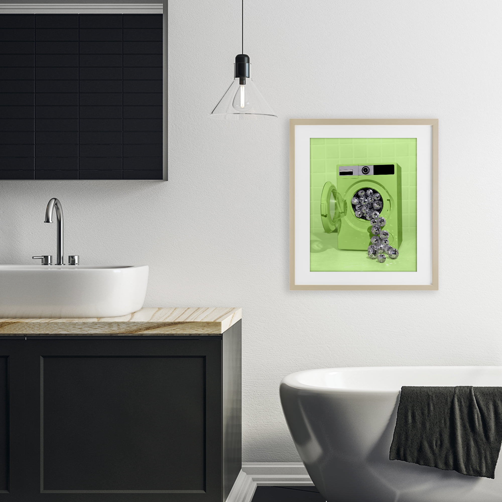 Stupell Industries Disco Laundry Machine over Lime Birch Framed Print Under Glass, design by LISH Creative