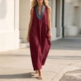 thumbnail image 2 of SAWOBUUN Womens Sleeveless Maxi Dress V Neck Contrast Collar Caftan Dress Casual Loose Fit Cotton Linen Long Sundress with Large Pockets, 2 of 7