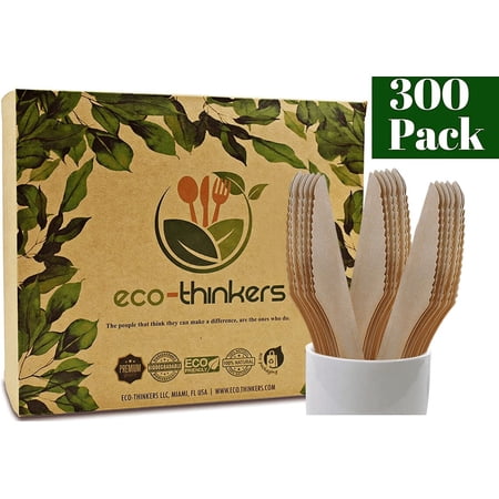 ECOTHINKERS Disposable Wooden Cutlery Set 300 pieces | 100% Eco Friendly Biodegradable Utensils Wooden Utensils Wooden Knives