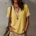 thumbnail image 4 of Diufon Cotton Linen Tops for Women Lace Trim V Neck Short Sleeve Shirts Summer Fashion Vacation Boho Blouses, 4 of 7