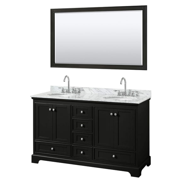 Wyndham Collection Deborah 60" Mirror Wood Double Bathroom Vanity in Espresso