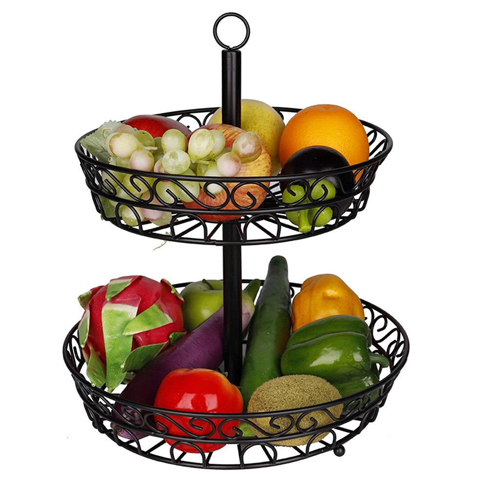 2Tier Fruit Basket Fruit Storage Basket, Datachable Fruit Basket Stand